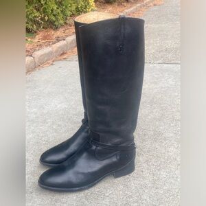 Frye Lindsay Plate Black Leather Knee High Riding Boots Sz 8.5